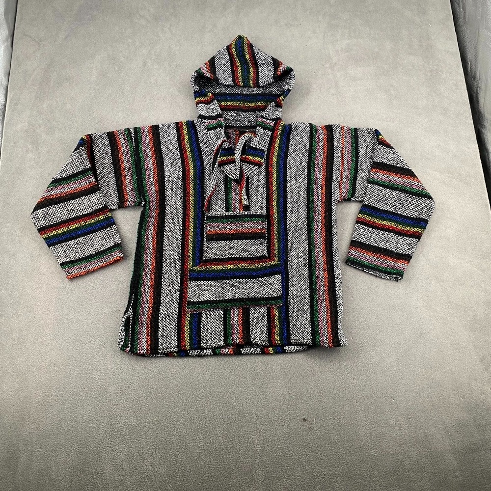 Baja Hoodie Mens Multicolor Striped Knit Side Slit Thermal Warm Wear Comfort